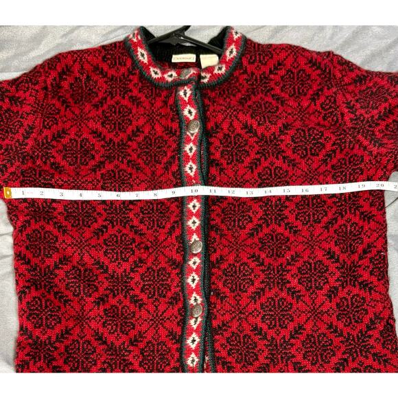 Vtg L.L. Bean Womens Lg 100% Merino Wool Scandinavian Cardigan Red Heavy Sweater - Picture 11 of 11